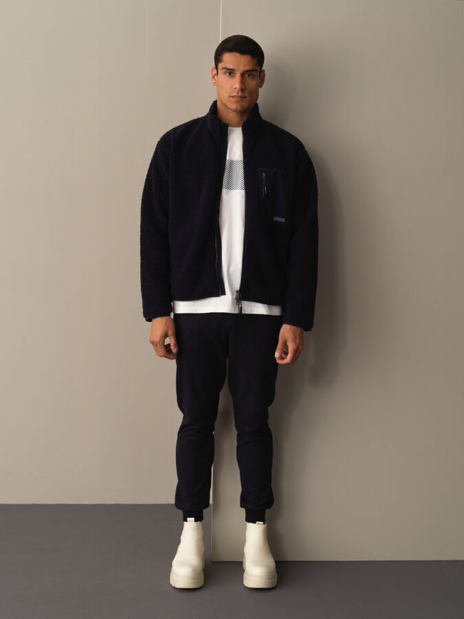 Stand Collar Oversized Pocket Detail Sheep Jacket - Xint