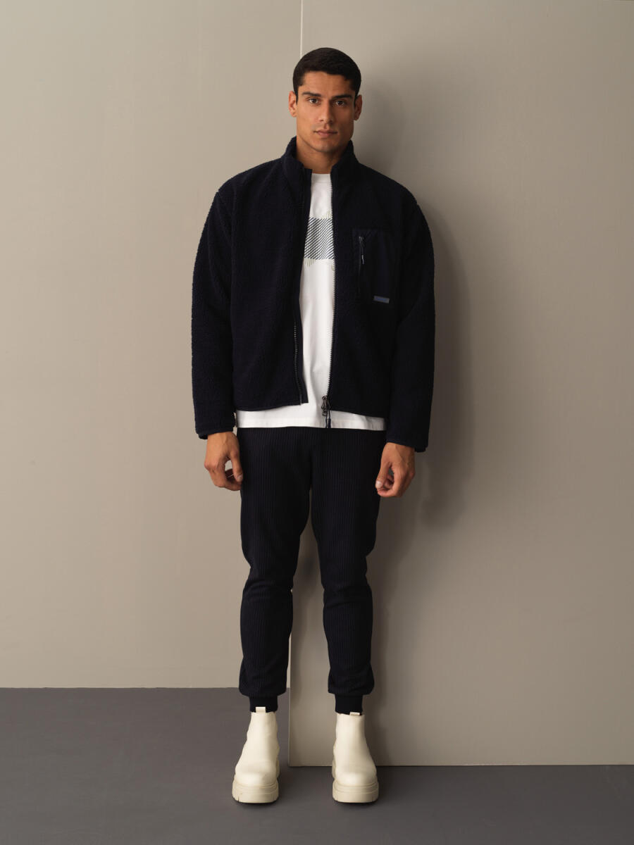 Stand Collar Oversized Pocket Detail Sheep Jacket - 2