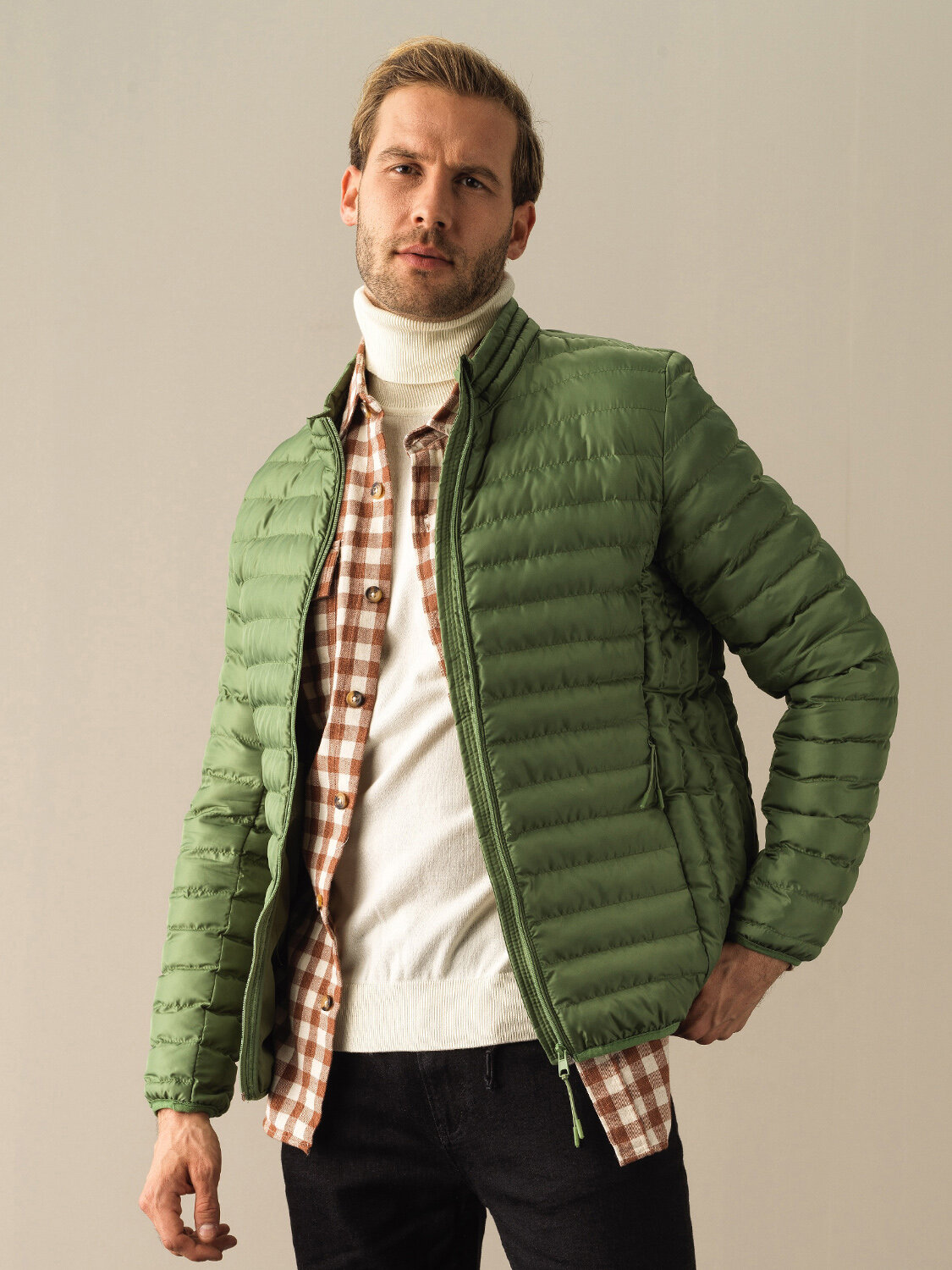 Stand Collar Regular Fit Puffer Jacket - 1