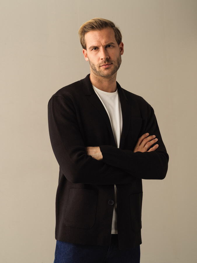 Cotton Buttoned Regular Fit Knitted Jacket - Xint