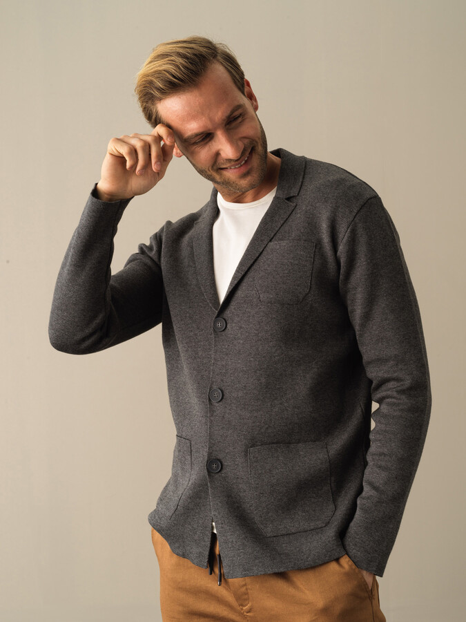 Cotton Buttoned Regular Fit Knitted Jacket - Xint