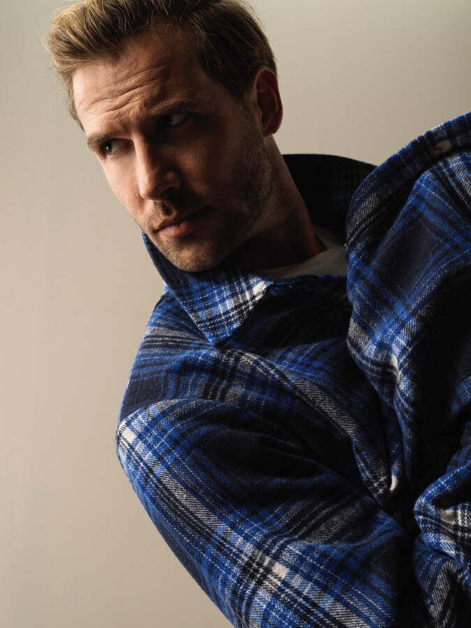 Polar-Lined Oversized Checked Shirt Jacket - Xint