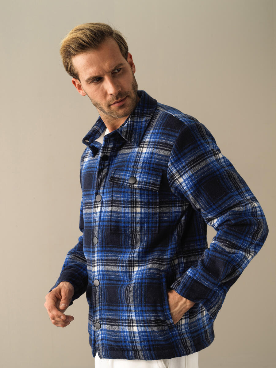 Polar-Lined Oversized Checked Shirt Jacket