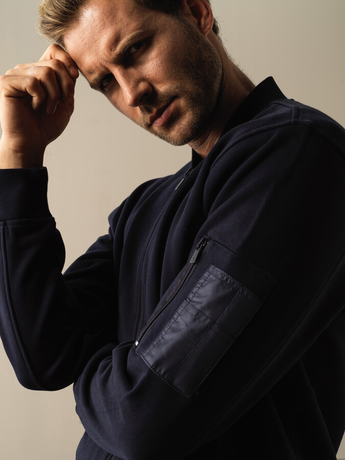 100% Cotton Regular Fit Bomber Sweat Jacket - Xint