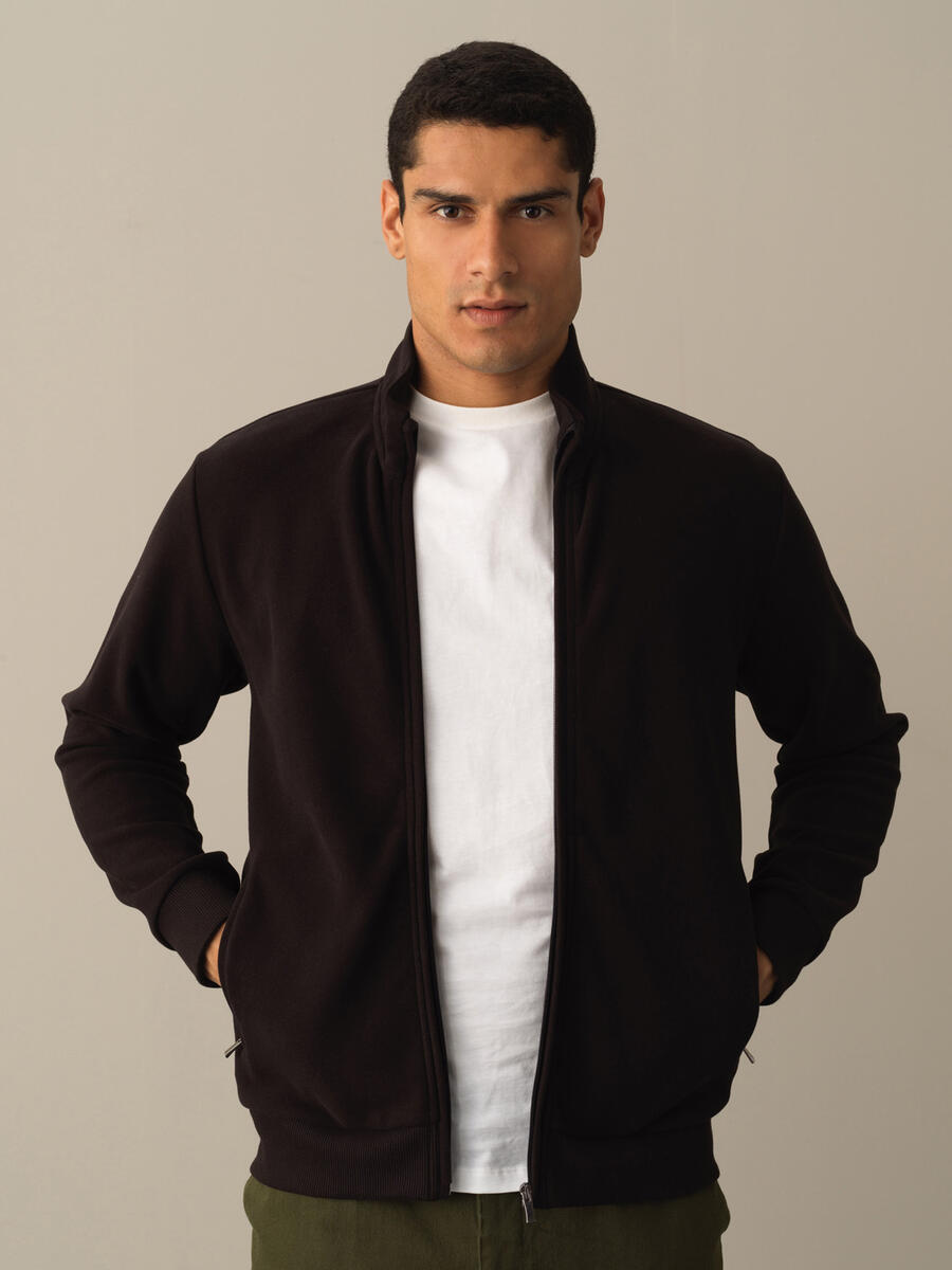 Cotton Regular Fit Zippered Sweat Jacket