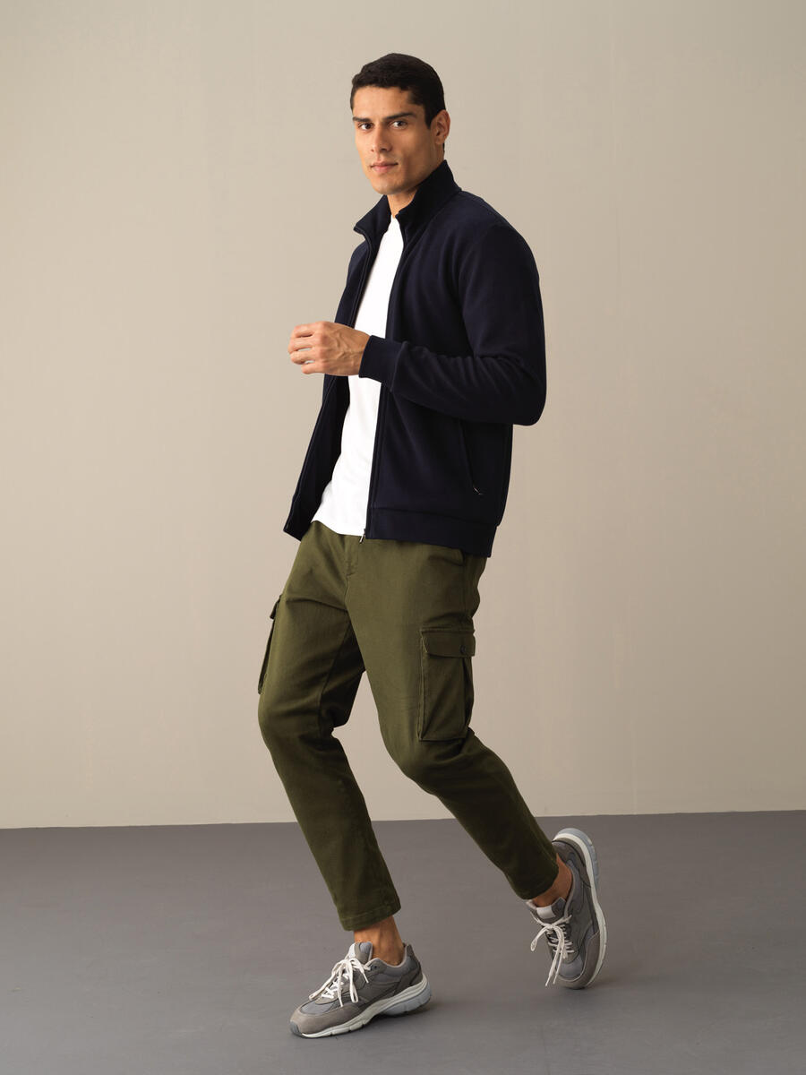 Cotton Regular Fit Zippered Sweat Jacket - 2