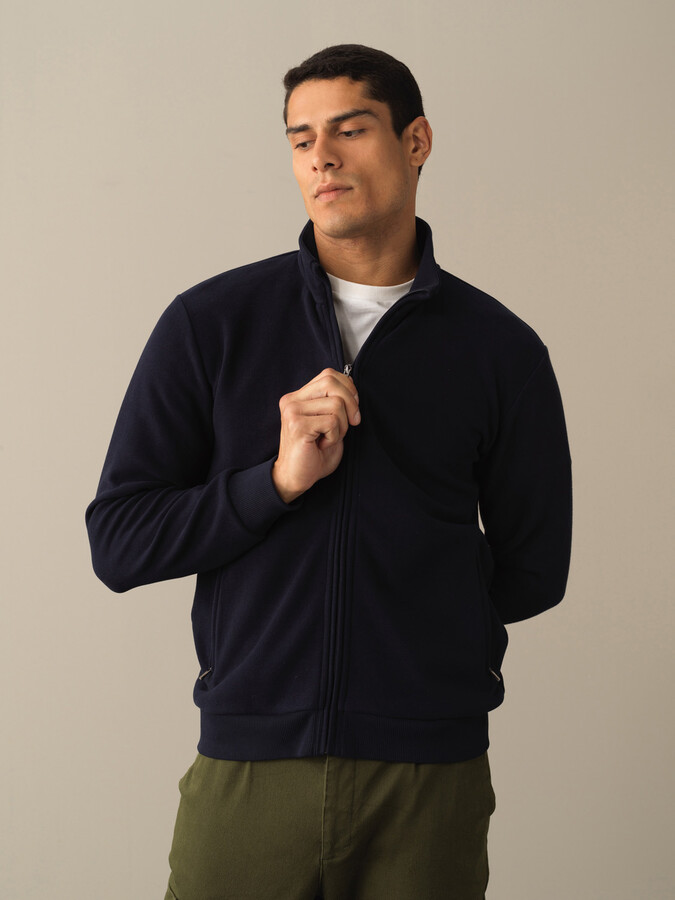 Cotton Regular Fit Zippered Sweat Jacket - Xint