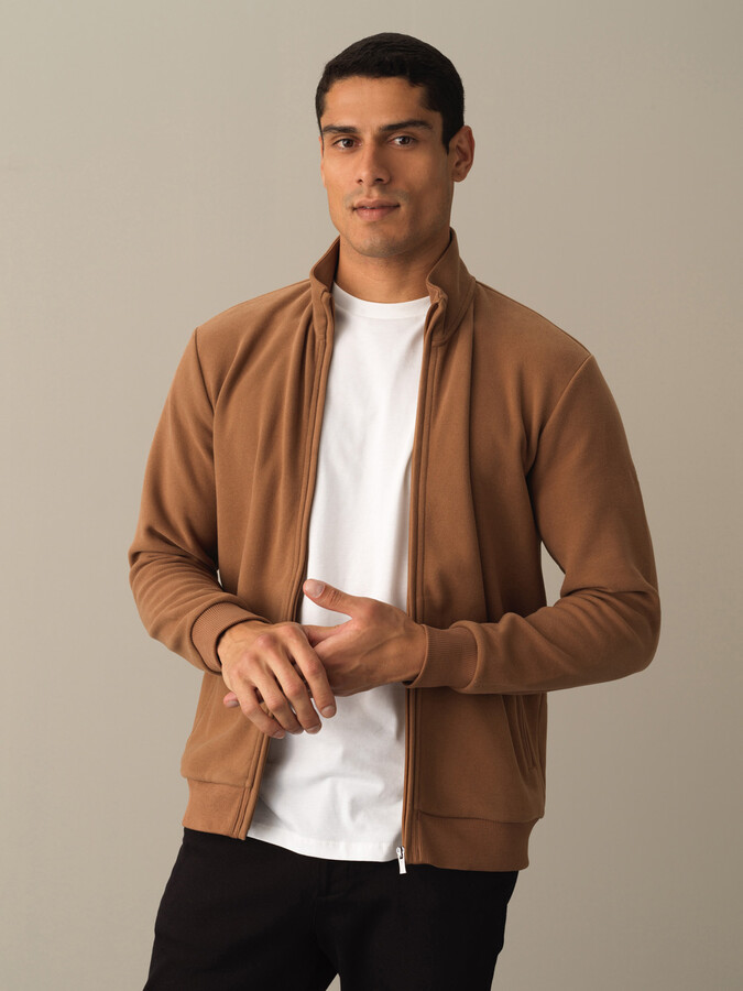 Cotton Regular Fit Zippered Sweat Jacket - Xint