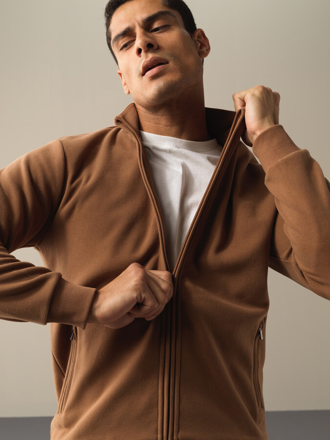 Cotton Regular Fit Zippered Sweat Jacket - Xint