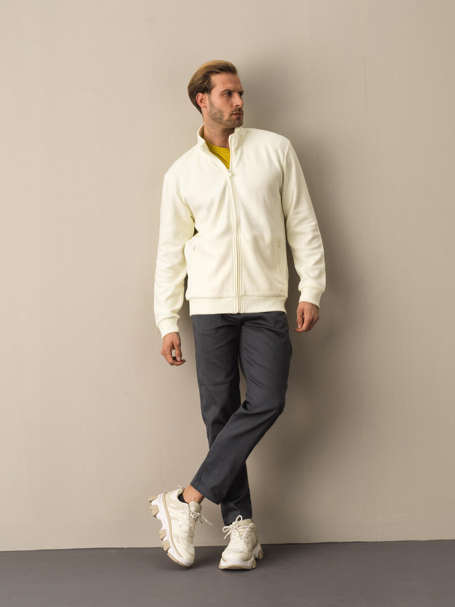 Cotton Regular Fit Zippered Sweat Jacket - 3