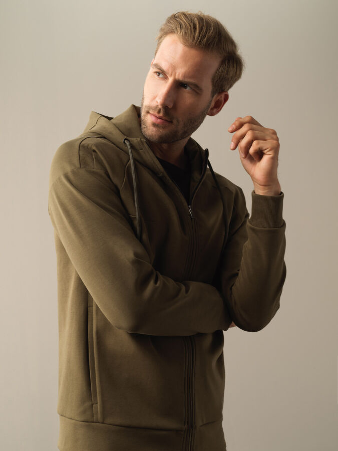 Cotton Slim Fit Zippered Sweat Jacket - Xint