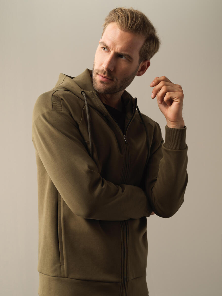 Cotton Slim Fit Zippered Sweat Jacket - 3