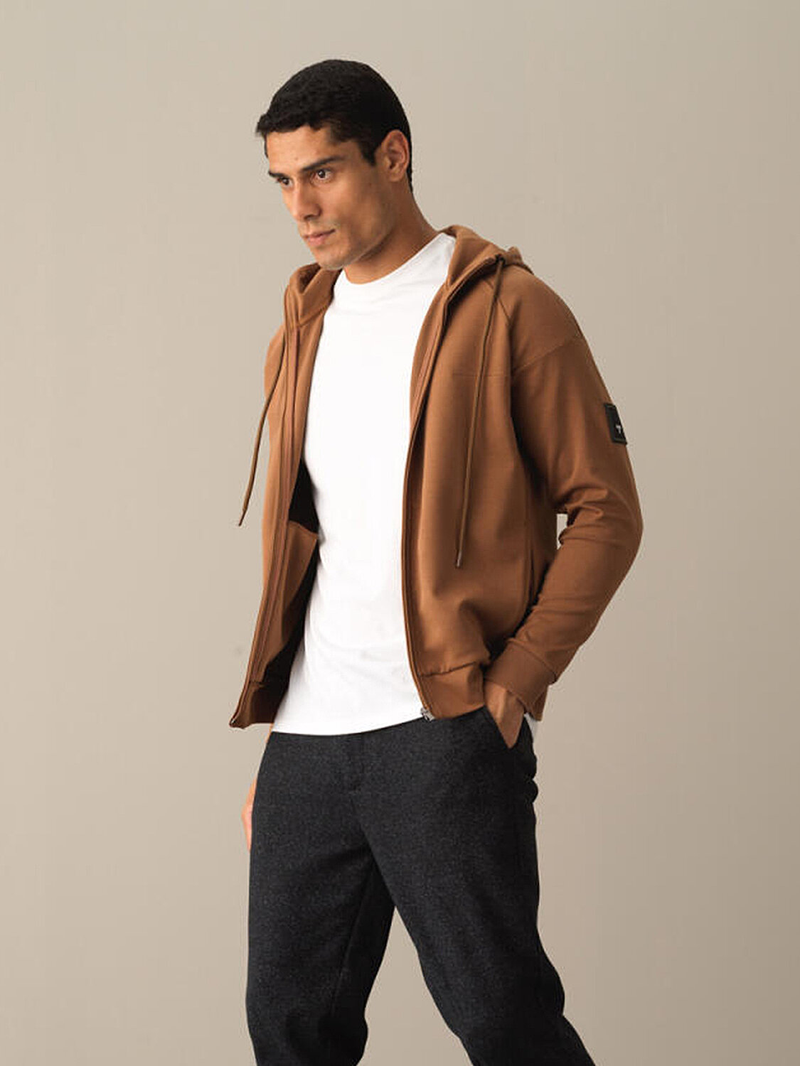 Cotton Slim Fit Zippered Sweat Jacket - 1