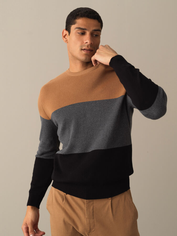100% Cotton Regular Fit Striped Sweater - Xint