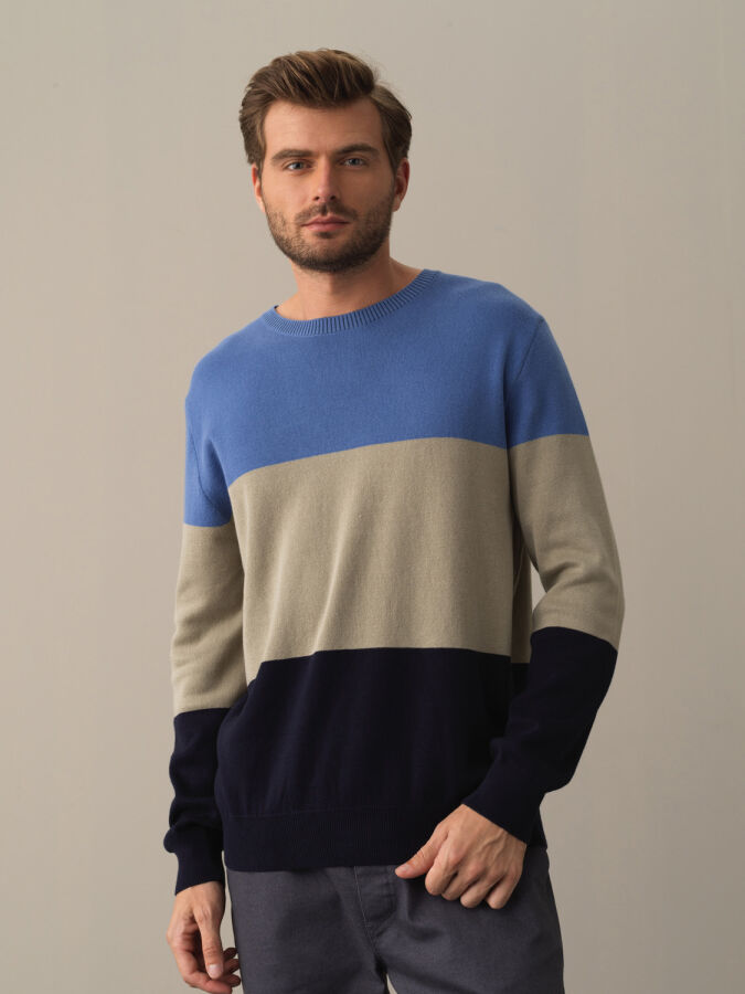 100% Cotton Regular Fit Striped Sweater - Xint