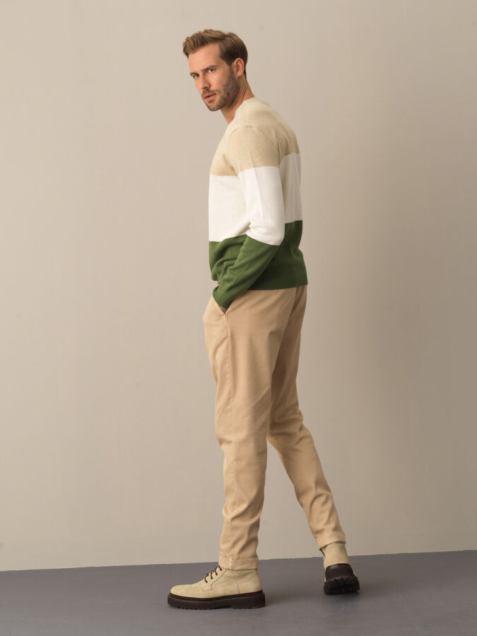 100% Cotton Regular Fit Striped Sweater - Xint