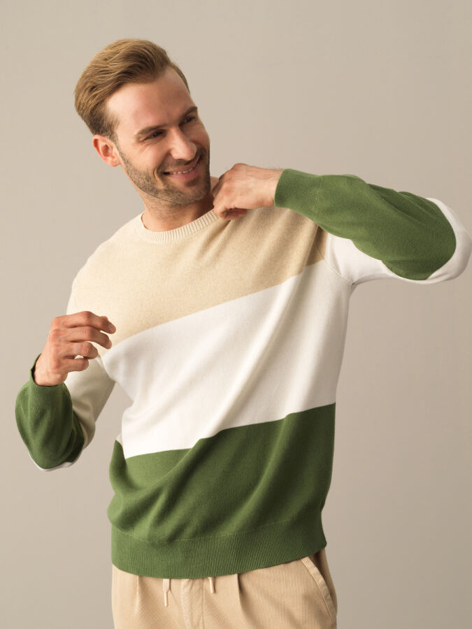 100% Cotton Regular Fit Striped Sweater - Xint