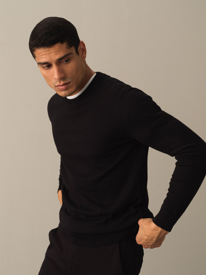 Crew Neck Cotton Regular Fit Basic Sweater - Xint