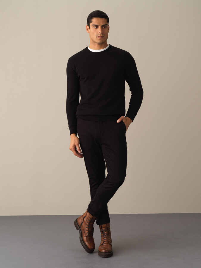 Crew Neck Cotton Regular Fit Basic Sweater - Xint