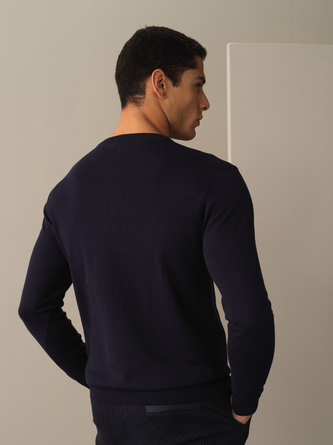 Crew Neck Cotton Regular Fit Basic Sweater - Xint