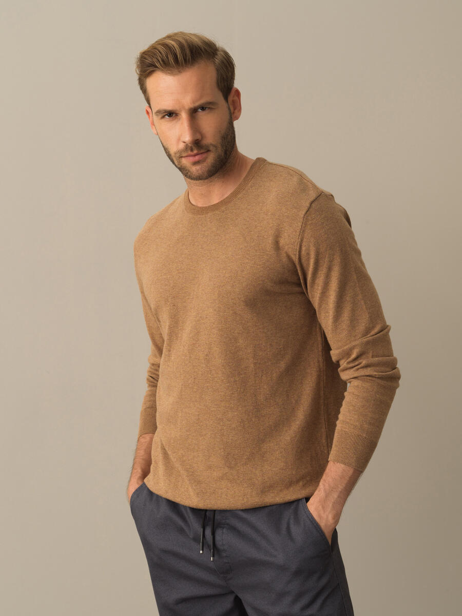 Crew Neck Cotton Regular Fit Basic Sweater - 1