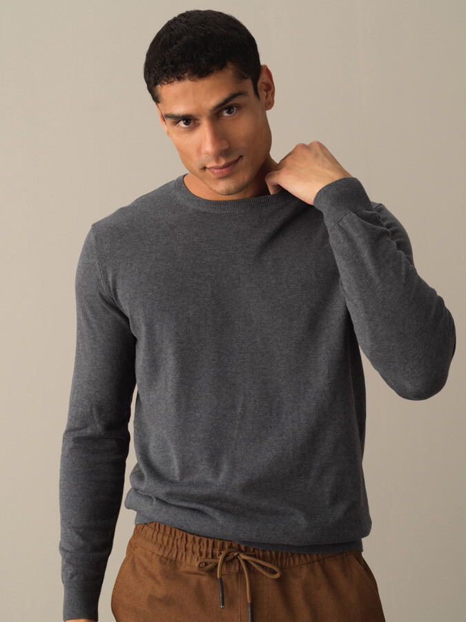 Crew Neck Cotton Regular Fit Basic Sweater - Xint
