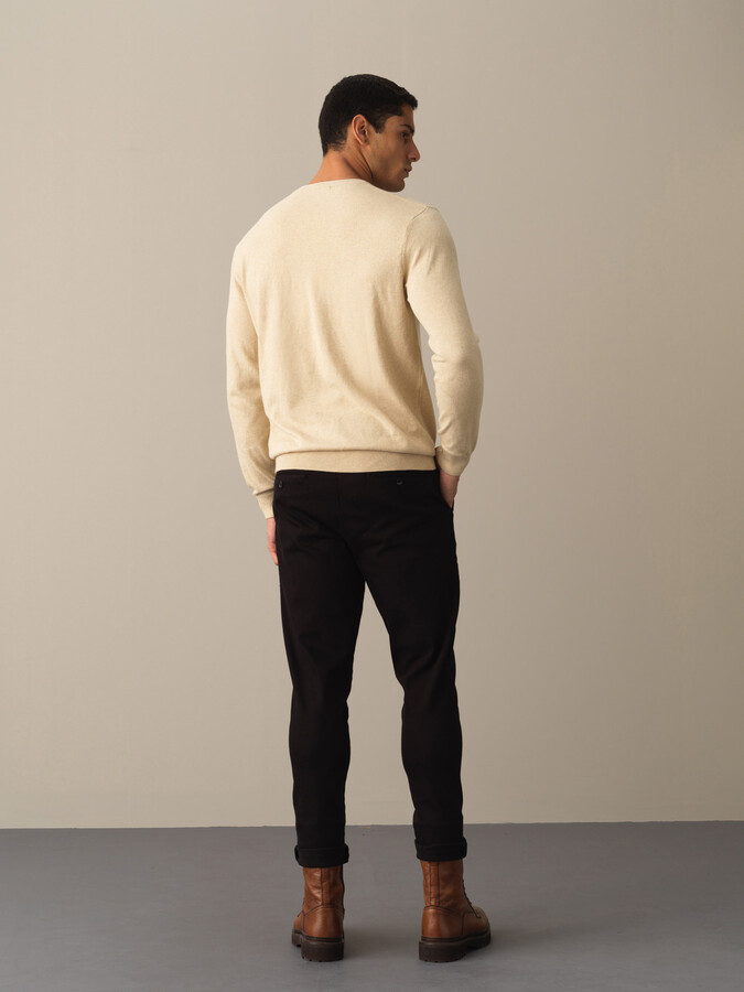 Crew Neck Cotton Regular Fit Basic Sweater - Xint