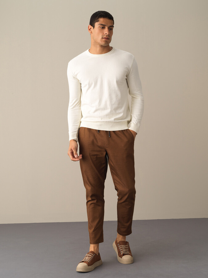 Crew Neck Cotton Regular Fit Basic Sweater - Xint