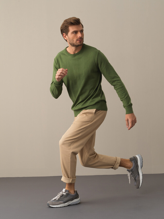 Crew Neck Cotton Regular Fit Basic Sweater - Xint