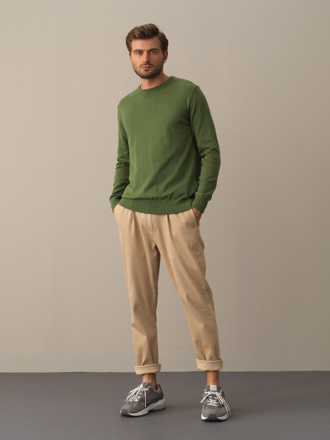 Crew Neck Cotton Regular Fit Basic Sweater - Xint