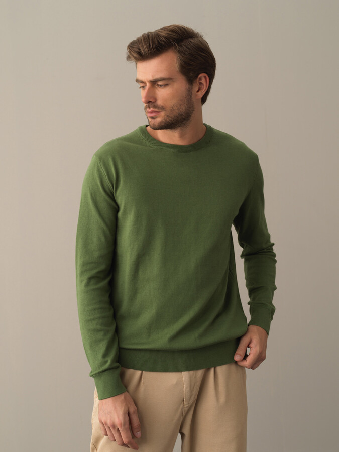 Crew Neck Cotton Regular Fit Basic Sweater - Xint