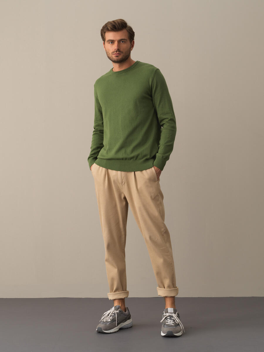 Crew Neck Cotton Regular Fit Basic Sweater - 2