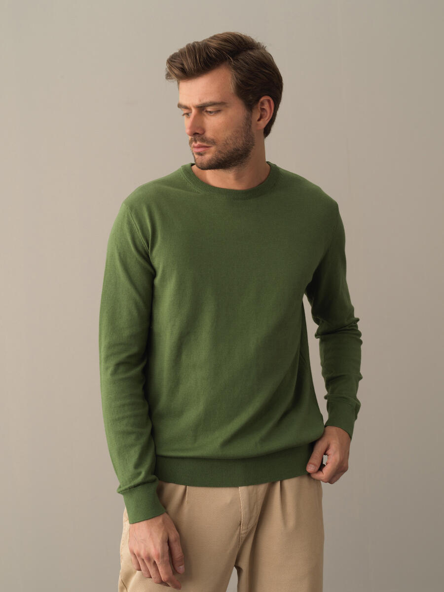 Crew Neck Cotton Regular Fit Basic Sweater - 1