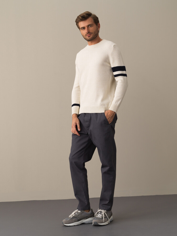 Crew Neck Regular Fit Striped Detail Sweater - Xint