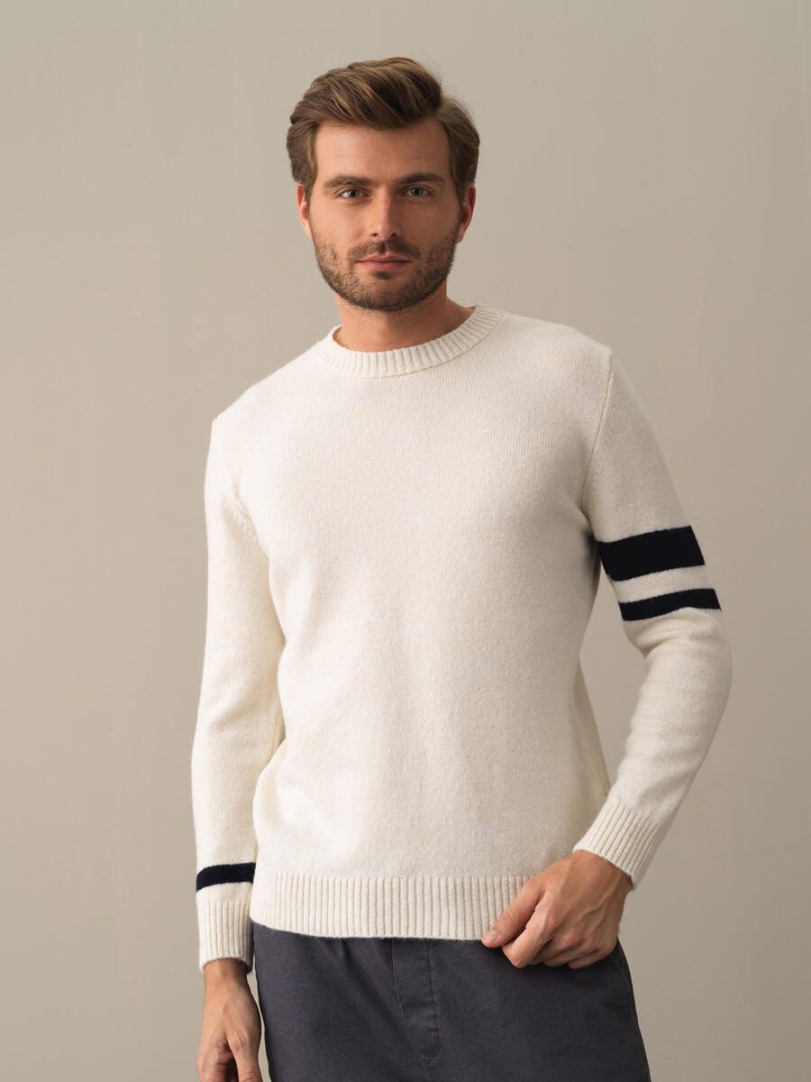 Crew Neck Regular Fit Striped Detail Sweater