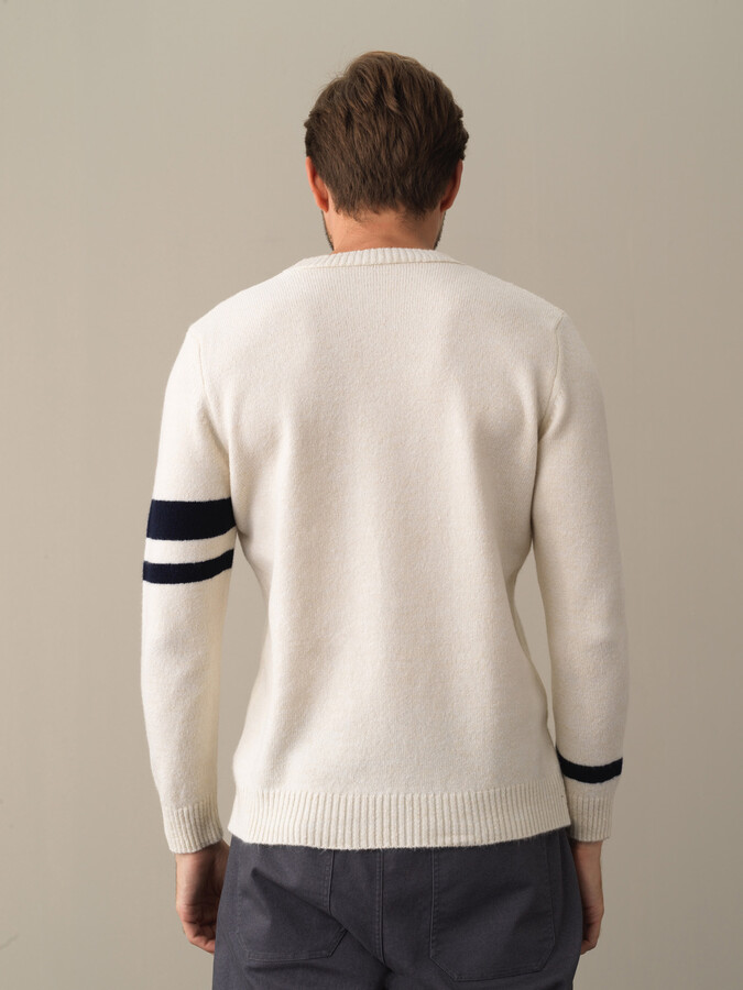 Crew Neck Regular Fit Striped Detail Sweater - Xint