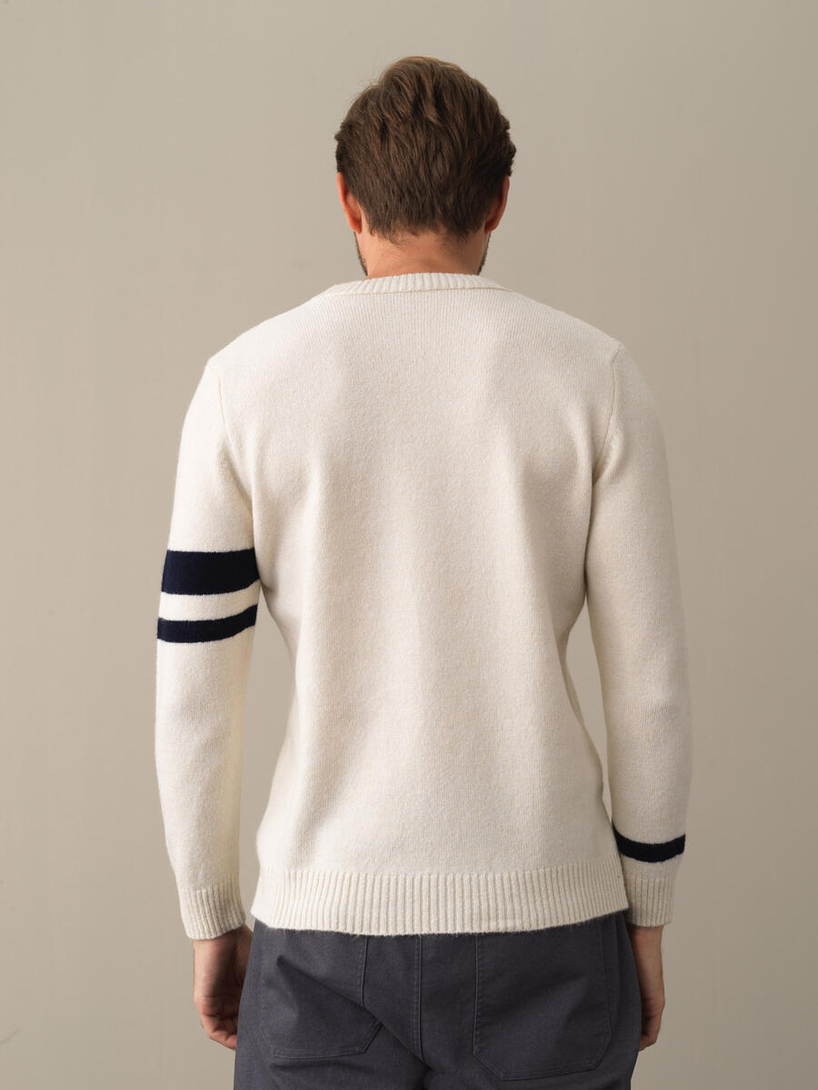 Crew Neck Regular Fit Striped Detail Sweater - 5