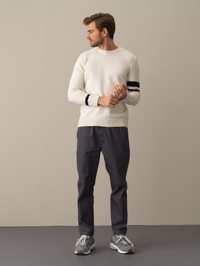 Crew Neck Regular Fit Striped Detail Sweater - Xint