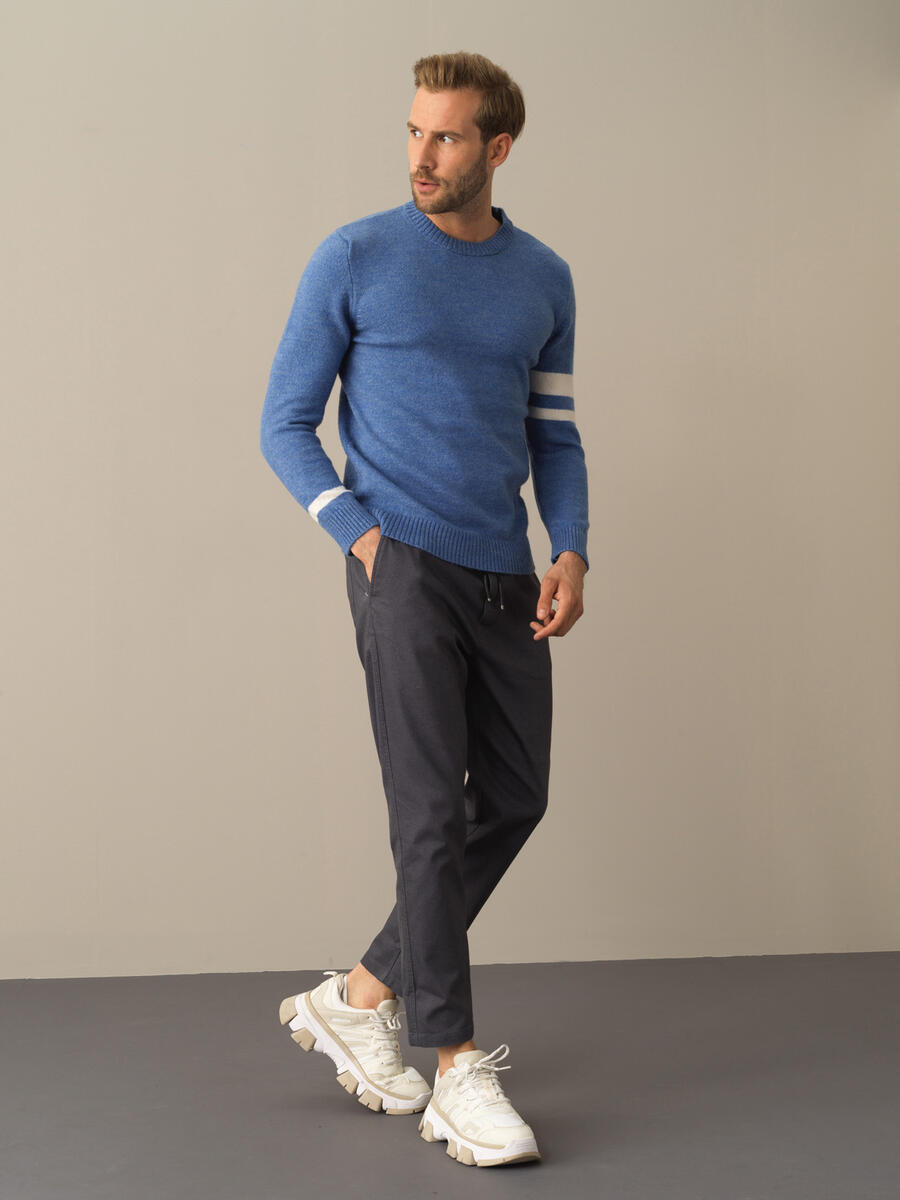 Crew Neck Regular Fit Striped Detail Sweater - 2