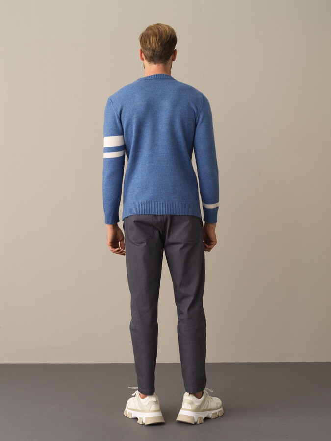 Crew Neck Regular Fit Striped Detail Sweater - Xint