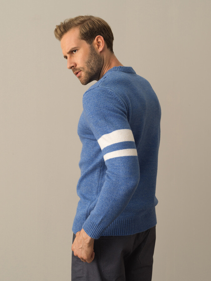 Crew Neck Regular Fit Striped Detail Sweater - Xint