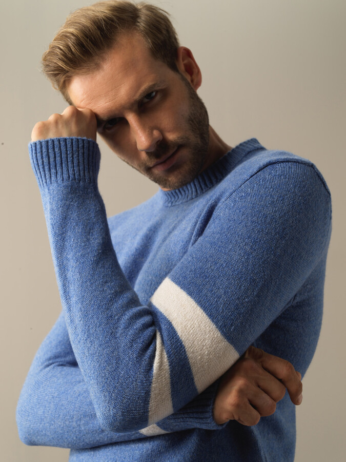 Crew Neck Regular Fit Striped Detail Sweater - Xint