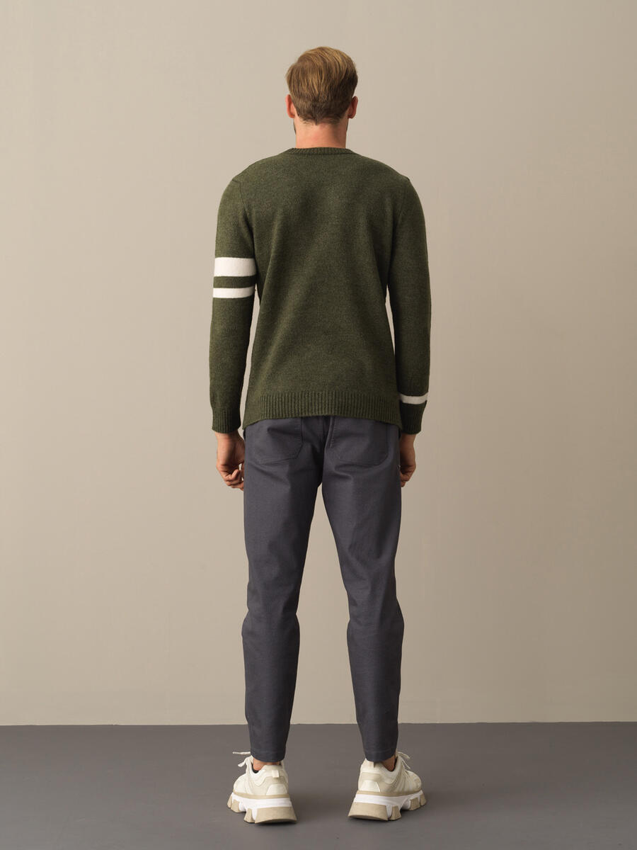 Crew Neck Regular Fit Striped Detail Sweater - 5