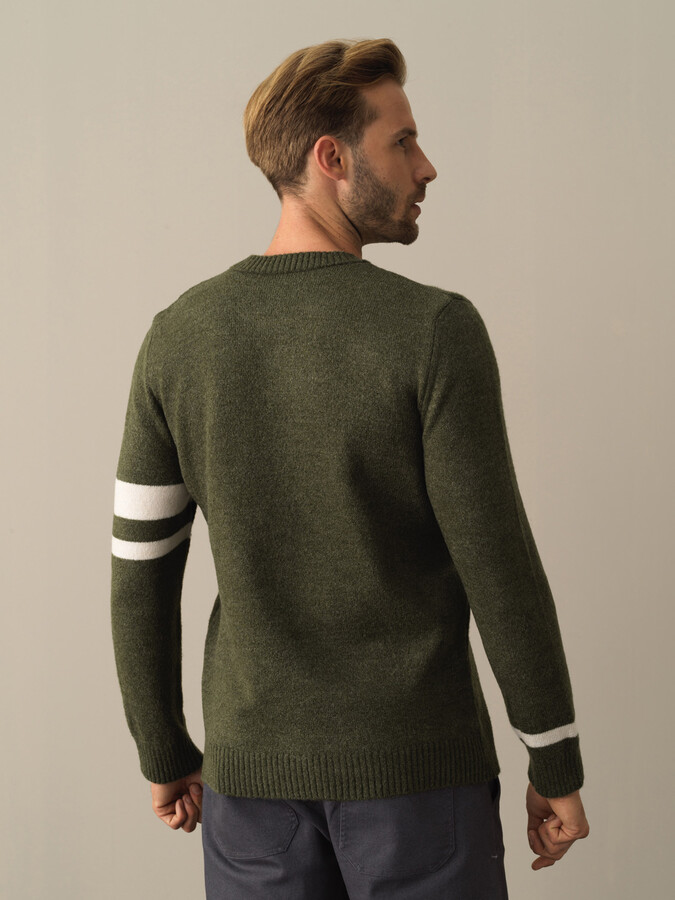 Crew Neck Regular Fit Striped Detail Sweater - Xint