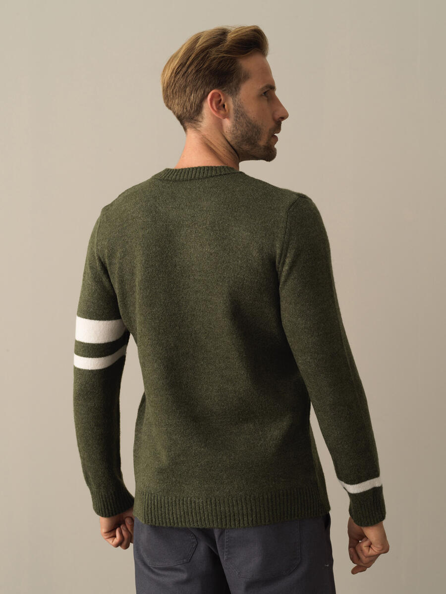 Crew Neck Regular Fit Striped Detail Sweater - 4