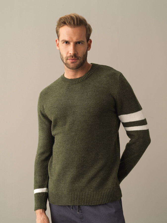 Crew Neck Regular Fit Striped Detail Sweater - Xint