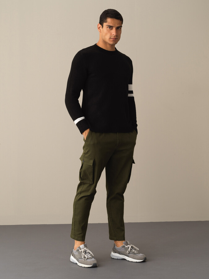 Crew Neck Regular Fit Striped Detail Sweater - Xint