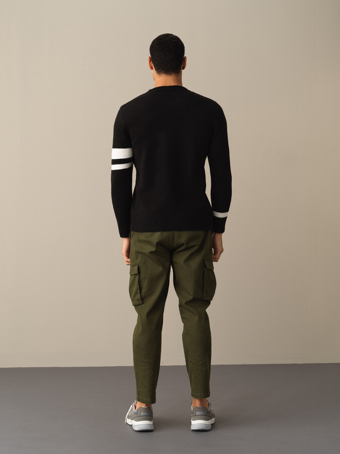 Crew Neck Regular Fit Striped Detail Sweater - Xint