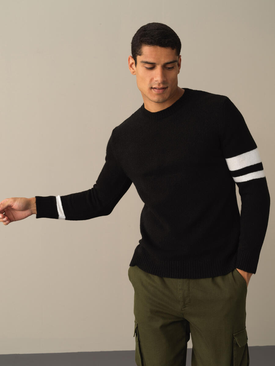 Crew Neck Regular Fit Striped Detail Sweater