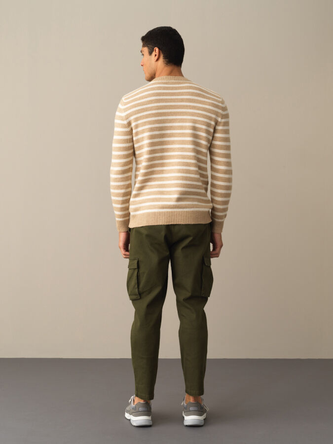 Crew Neck Regular Fit Striped Sweater - Xint